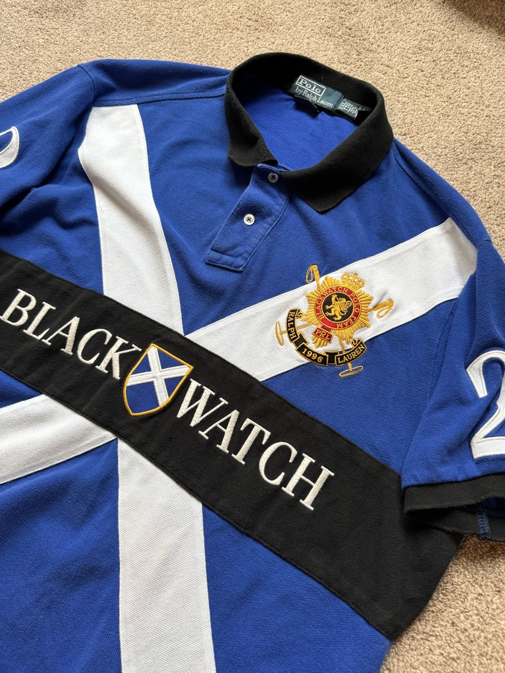 Mens Vintage Polo Ralph Lauren Black Watch Collection Rugby Polo Shirt XXL